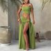 Sexy Off-Shoulder Crop Top & High-Waist Pleated Skirt Set With Metallic Detail – Beach Holiday Two-Piece Outfit For Women_ecoleips.com
