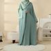 2025 Traditional Clothing Abaya Cross Mirror Muslim Robe Long Sleeve Loose Belt Solid Color Women's Wear_ecoleips.com