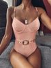 European And American Style Women's One Piece Swimsuit with Waist Buckle Metal Chain And Shoulder Straps Special Fabric Integrated Bikini 2019_ecoleips.com