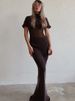 Mozision Turtleneck Short Sleeve Sexy Maxi Dress Women Gown Elegant Patchwork Mesh Sheer Backless Bodycon Club Party Long Dress_ecoleips.com