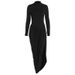 Solid Color Fashion Elegant Half Turtleneck Long Sleeve Slim Fitted Slit Ruched Bodycon Dress For Women Daily Wear Formal Outing_ecoleips.com