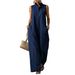 Women's Resort Style Jumpsuit Sleeveless Stand Up Collar Linen Button Down Loose Fit Wide Legs Relaxed Everyday Wear Versatile Feshion Trend_ecoleips.com
