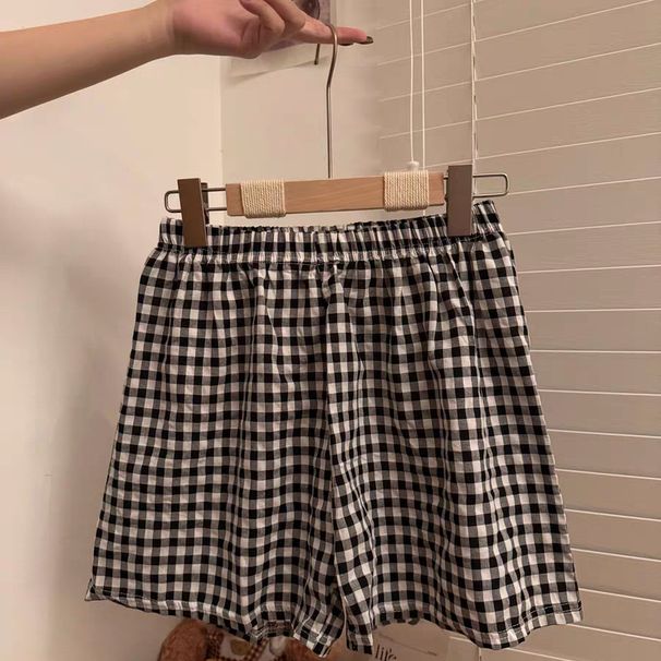2024 New Summer Shorts Pajamas Cotton Women Shorts Women's Bottoms Soft Pants Plaid Print Loose Pants Womens Pajama Pant_ecoleips.com