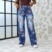 High waist new style printed jeans 2024 loose straight flower pattern European and American women's pants long wholesale_ecoleips.com