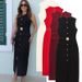 Women's Clothing Spring New With Belt Crepe Sleeveless Midi Dress_ecoleips.com