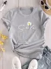 Flower & Letter Print Crew Neck T-Shirt Casual Short Sleeve T-Shirt For Summer Women's Clothing Comfortable Soft Creative Tops_ecoleips.com