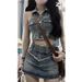 Hot Girl Street Sleeveless Short American Style Tank Top + High Waist Denim Skirt Two-Piece Set_ecoleips.com
