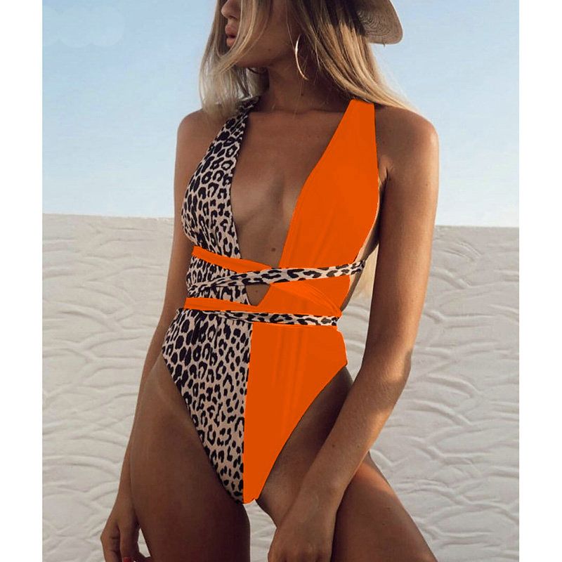Women's Clothing Sexy One Piece Swimsuit Deep V Backless Lace-Up Solid Color Swimwear For Summer Vacation_ecoleips.com