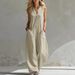 Women's Casual Linen Cotton Jumpsuit Style Sleeveless Double Pocket Jumpsuit Fashion_ecoleips.com