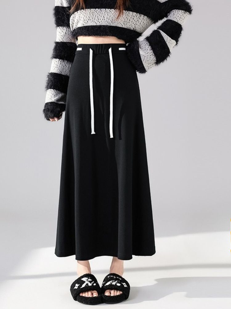 K Half Length Skirt With Contrasting Ribbons, Mid Length Skirt, Light Umbrella Skirt_ecoleips.com