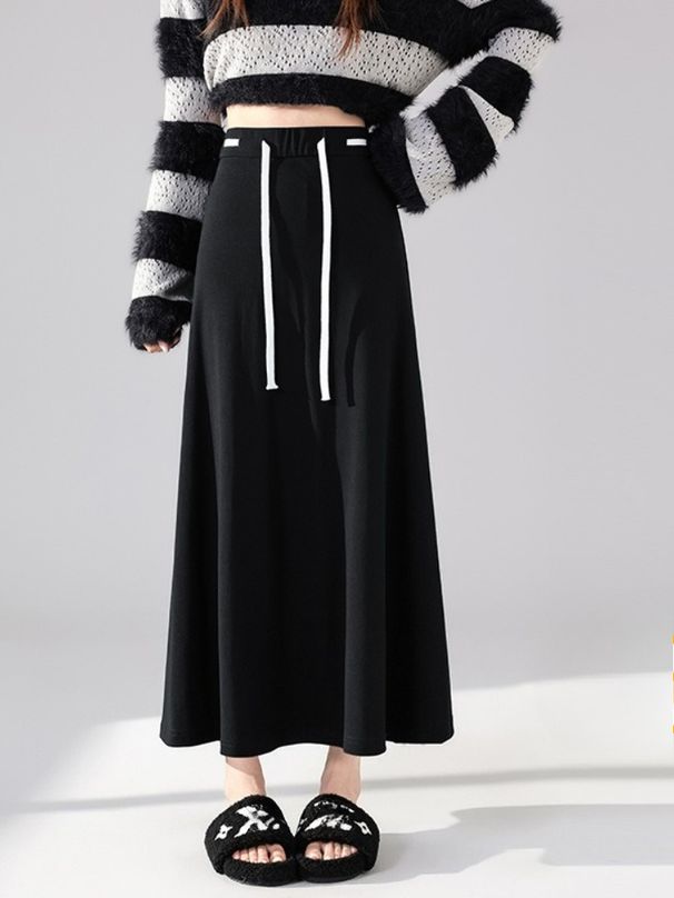K Half Length Skirt With Contrasting Ribbons, Mid Length Skirt, Light Umbrella Skirt_ecoleips.com