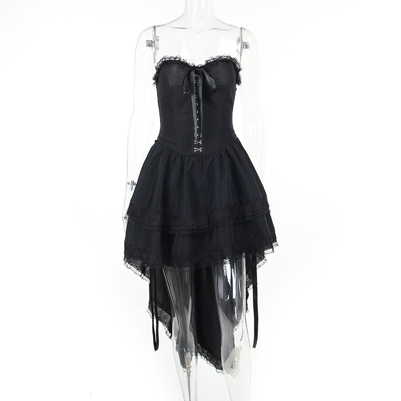 WY23108 Women's Elegant Strapless Gothic Dress Summer New Arrival Dark Style Slim Fit Waist Cinching Sexy Skirt_ecoleips.com
