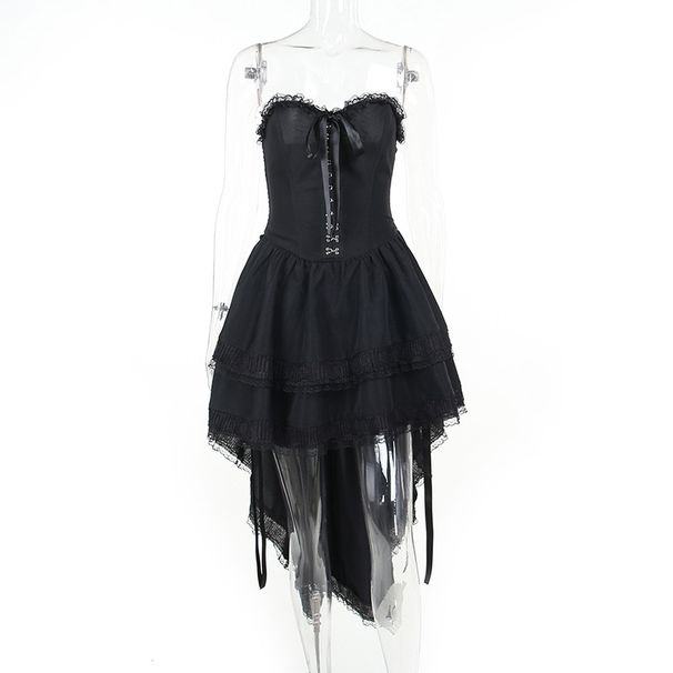 WY23108 Women's Elegant Strapless Gothic Dress Summer New Arrival Dark Style Slim Fit Waist Cinching Sexy Skirt_ecoleips.com