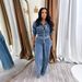 Women's High Elastic Button Up Washed Denim Two Piece Set Casual Independent Site Spring/Autumn Regular Size_ecoleips.com