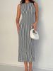 Round-Neck Striped Knitted Dress, Bare-Back Sleeveless Long Dress With A Seaside Vacation Style_ecoleips.com