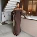 Elegant Strapless Maxi Dress For Women Long Sleeved Bodycon Autumn Winter Fashion_ecoleips.com