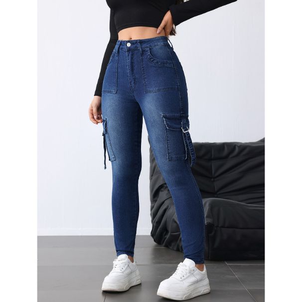 K Women's Flip Up Workwear Elastic Tight Jeans Slim Fit Casual Version Women's Jeans_ecoleips.com