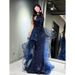 Blue Evening Dress 2025 New Luxury Niche High-End Adult Piano Vocal Violin Art Exam Graduation Host_ecoleips.com