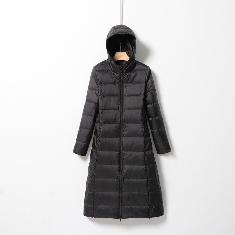 Women's Lightweight Long Down Coat – Slim-Fit Knee-Length Hooded Jacket With Duck Feather Filling For Autumn & Winter_ecoleips.com
