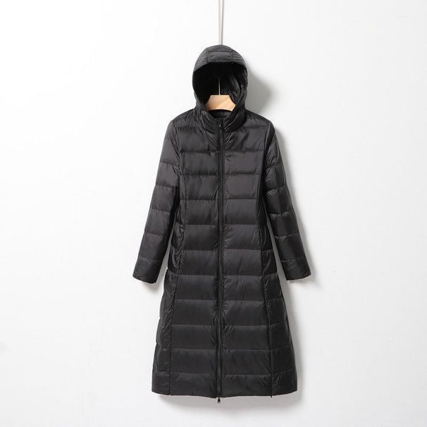Women's Lightweight Long Down Coat – Slim-Fit Knee-Length Hooded Jacket With Duck Feather Filling For Autumn & Winter_ecoleips.com