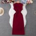 Women's Clothing Sleeveless Knitted Dress For Women Summer Style Heavy Beading Design Round Neck Straight Skirt_ecoleips.com