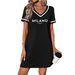 European And American Cross-border Women's Summer Elegant Black V-neck Casual Short-sleeve Letter Dress Q31 Print_ecoleips.com