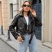 Biker Chic PU Jacket – Cropped Faux Leather Moto Coat With Asymmetric Zip & Lapel Collar (S-5XL, Wrinkle-Free, Black, Streetwear Essential For Women)_ecoleips.com