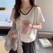 Large Size Fat Mm Contrasting Colors 2026 Summer Pure Cotton V-neck Loose Short-sleeved T-shirt Women's Retro Versatile_ecoleips.com