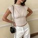 Women's Elegant Satin High Neck Short Sleeve Top Summer Style Clothing Hot Selling_ecoleips.com