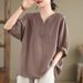 Women's Clothing Plus Size Retro Cotton Linen T-Shirt For Women Loose Fit Three Quarter Sleeve Top Style For Mothers High End_ecoleips.com
