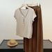 Women's Korean Style V Neck Short Sleeve T-Shirt Half Button Slim Fit Casual Top Fashionable Summer Waist Cinching Versatile_ecoleips.com