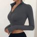 Women's Clothing Spring Fashion Women's New Long Sleeved Zipper Half Open Collar Exposed Navel All Match Slim T Shirt_ecoleips.com