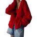 Luxury Faux Mink Knit Cardigan – Oversized V-Neck Sweater Coat For Women, Soft & Warm Long Sleeve Open Front Wrap, Elegant Fall Winter Fashion_ecoleips.com