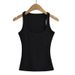 Summer Sexy Hot Girl Vest European American Style Stretch Slim Square Neck Exposed Collarbone Casual Shoulder Wide for Women_ecoleips.com