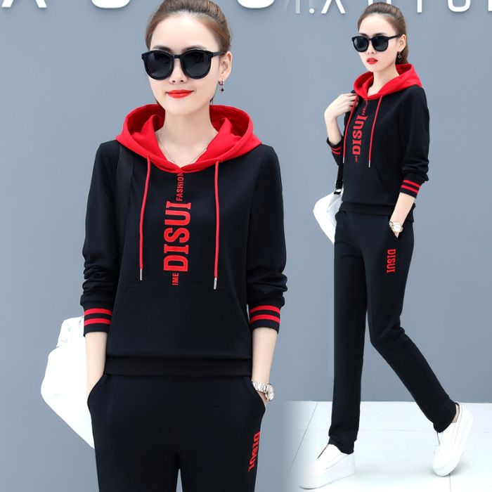 Women's plus Size Casual Two-Piece Set Korean Style Outfit Loose Fit Printed Sweatshirt And Pants Spring Autumn_ecoleips.com