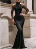 Freeacy 2026 Summer Fashion Women's Black Halter Mesh Mermaid Evening Gown Cold Shoulder High Waist Bodycon Party Dresses_ecoleips.com