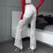 Women's Clothing Slim Drape Lace Solid Color High Waist Casual Flared Pants_ecoleips.com