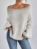 Cross-Border Off-Shoulder Knitted Versatile Loose Color-Block Striped Lantern Sleeve Lazy Sweater For Women_ecoleips.com