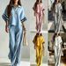Breathable Short Sleeve Shirt And Wide-Leg Pants 2-Piece Womens Set Casual Loose Fit Summer Outfit_ecoleips.com