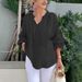 Women's Clothing Spring And Summer Casual V Neck Solid Color Cotton And Linen Long Sleeved Tops_ecoleips.com