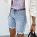 Summer New Fashion Frayed Hem Denim Jeans Women High Waist Straight Leg Blue Jeans Wish Style Hole Punching Decorated_ecoleips.com