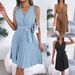 Real Shot European And American Spring Summer Elegant Cross V-neck Sleeveless Waist Pleated Dress Independent Foreign_ecoleips.com
