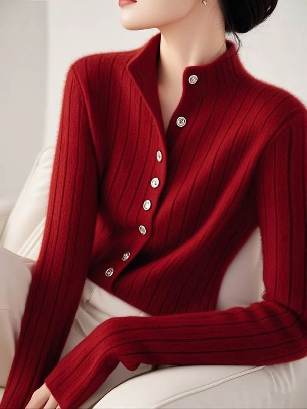 Women's Clothing High End New Year Red Sweater For Women Autumn And Winter New Style Atmosphere Super Good Looking Lazy Inner Wear Knitted Top_ecoleips.com