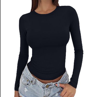 2025 New European And American Slim-Fit Long-Sleeve Milk Silk Low Round Neck Versatile Women's Clothing_ecoleips.com