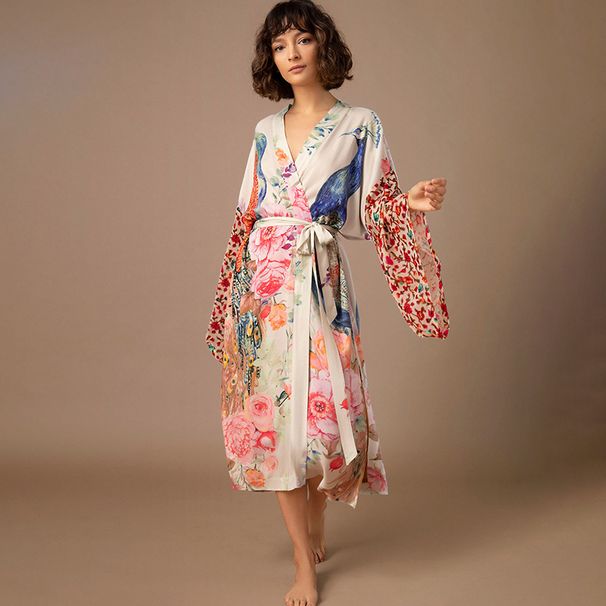 Women's Peacock Print Sun Cover-Up Kimono – Lightweight Beach Shirt, Bikini Cover, Swimwear Wrap, Loose Fit Summer Cardigan_ecoleips.com