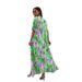 2026 Summer New Elegant Long V-Neck Printed High-Waisted Loose Fit Short-Sleeve Dress For Women_ecoleips.com