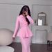 Elegant Long Sleeve Dress Set - Sweetheart Neckline High Waist Midi Dress With Flared Hem (Pink/Black, S-XXL)_ecoleips.com