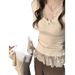 Korean-style Pure Alluring Lace V-neck Long-sleeve Base Shirt For Women, Autumn Design, Niche And Warm Inner Top_ecoleips.com