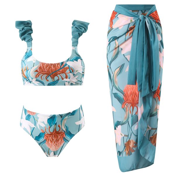 New Body-hugging Printed Sexy Chiffon Dress Two-piece Set_ecoleips.com