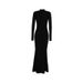 Women's Black Lotus Patterned Fishtail Dress Fur Lined High Neck Slim Fit Bodycon Design for Autumn Winter_ecoleips.com